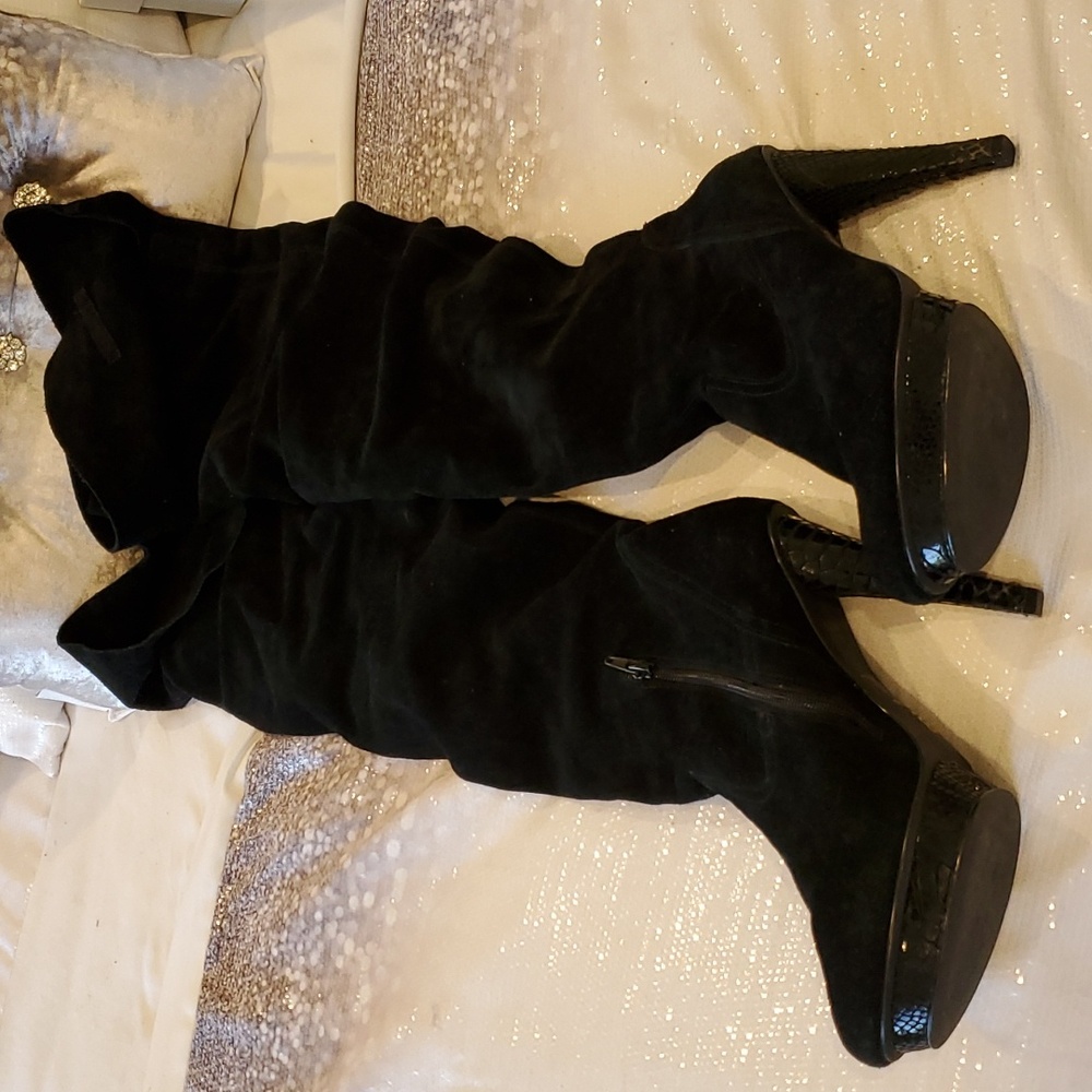 Black Bakers Thigh High Platform Suede Boots Size 11 Gem